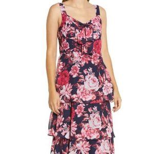 Julia Jordan Floral Tiered Chiffon Midi Dress